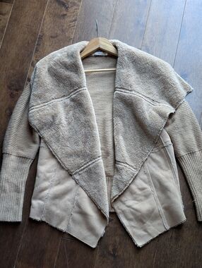 hazel Taupe Open-Front Faux-Shearling Draped Cardigan